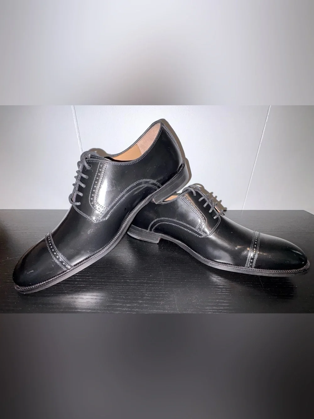 Johnston & Murphy Bradford Black Leather Cap Toe Oxfords Size 9 D NIB